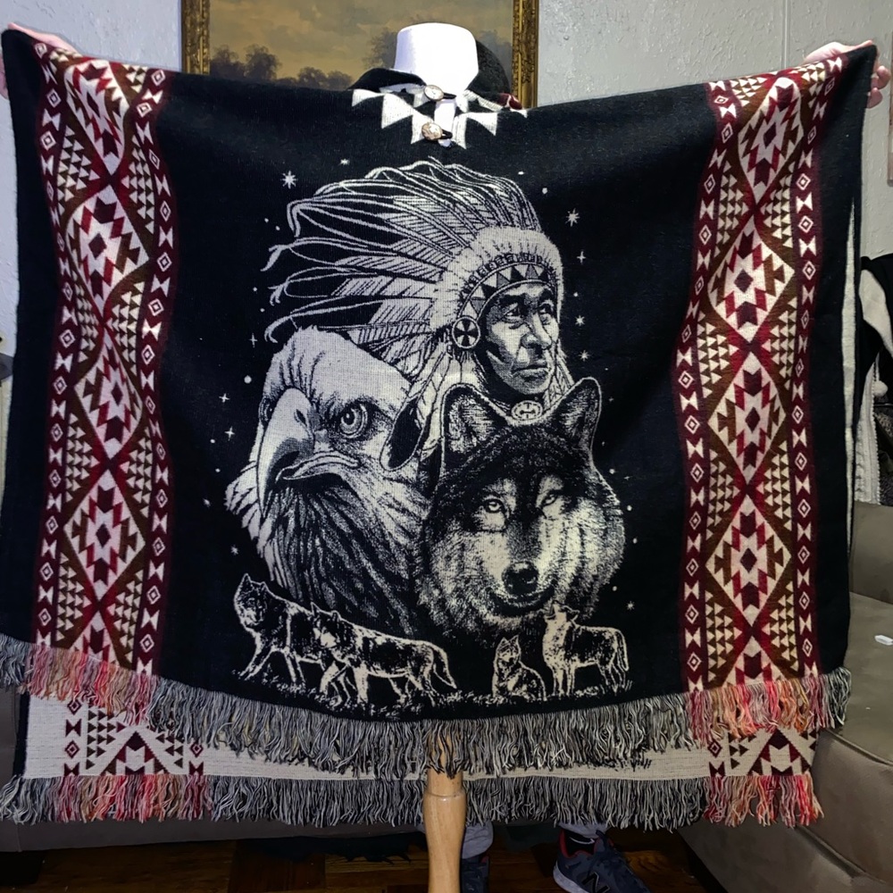 COPY - New Ecuadorian Ponchos With Hood Alpaca Wool Native Design